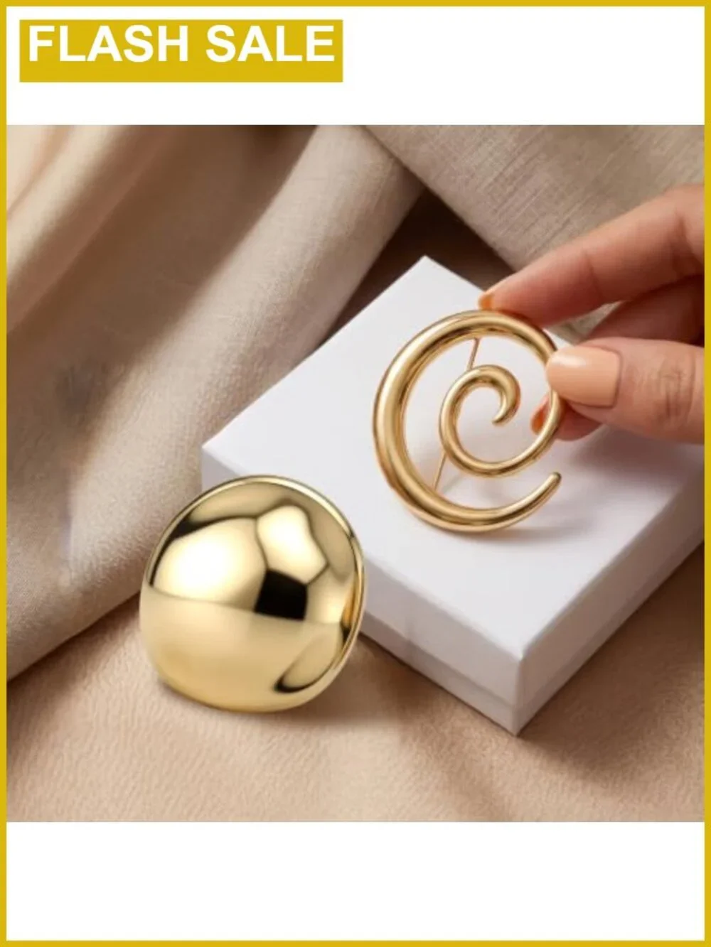 Vintage Geometric Gold Brooch Set - 2 PCS, Zinc Alloy, Lapel Pins